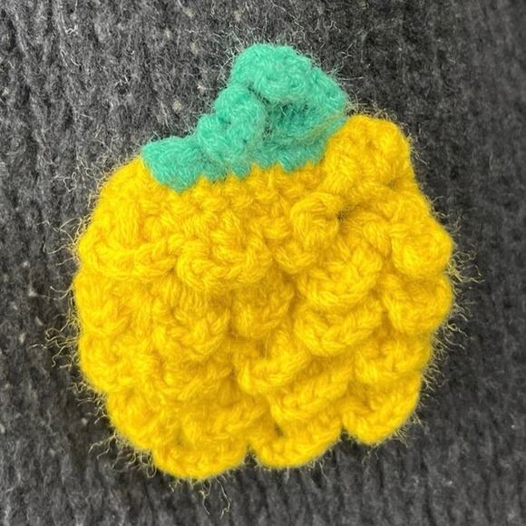 Cider Black Yellow Fruits 3D Knit V Neck Button Down Cardigan Sweater Top Size M - Picture 3 of 4